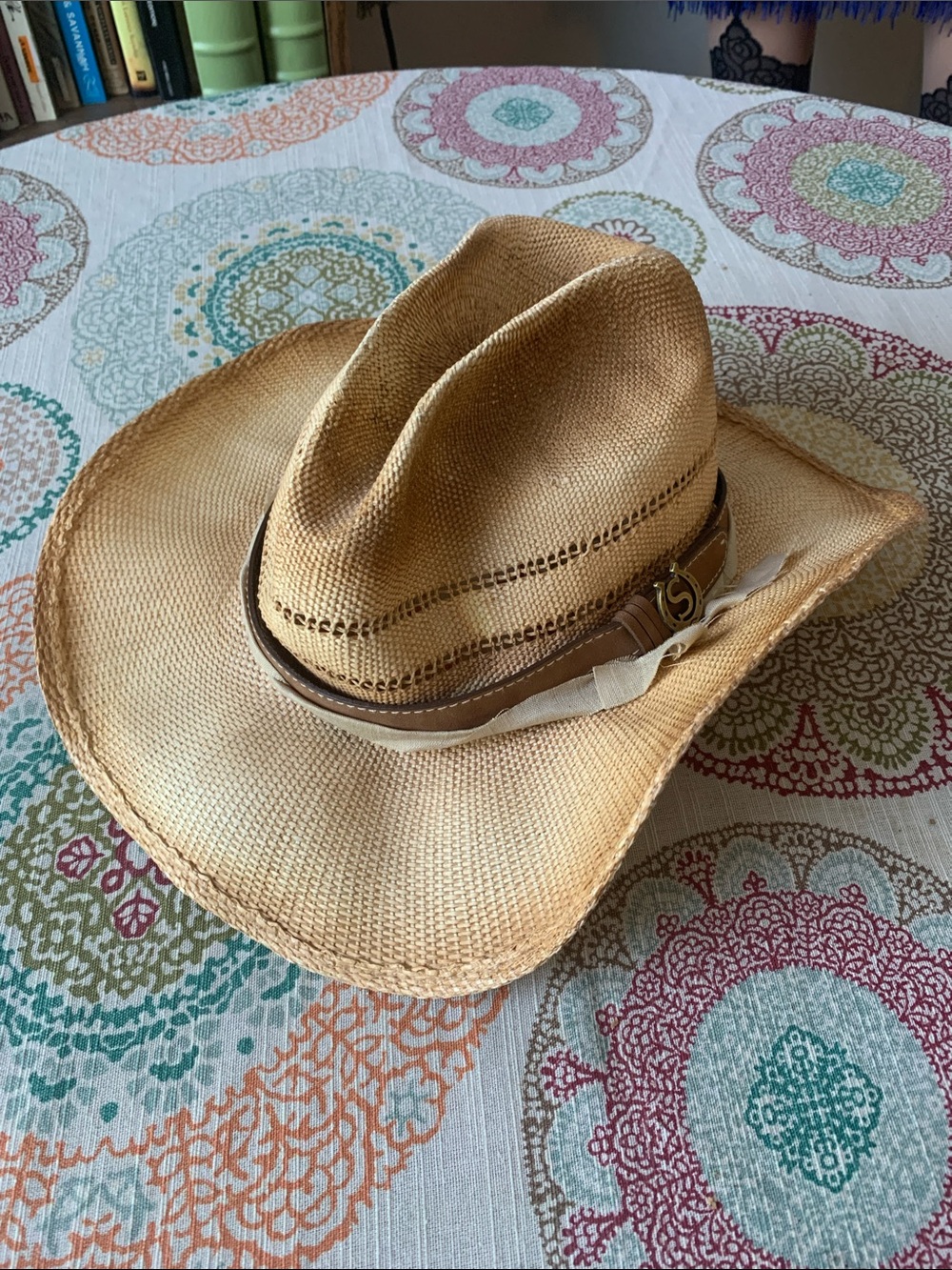 Stetson Cream Straw Hat with Blue Trim